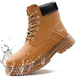 GUSAYEX Steel Toe Work Boots for Men Kevlar Puncture-Resistant Safety Boots Water-Resistant Leather Industrial Construction Boot with Rubber Outsole Men's Work & Utility Shoes Size 8