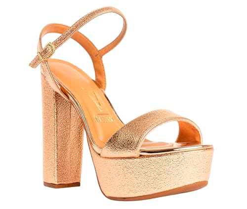 Vizzano - Sandalias con Plataforma - Zapato de Plataforma de Mujer - Talla 35 - Color Bronce - Tacón 14cm - Plataforma 5cm - Plantilla Acolchada y Suela Antideslizante - Estilo y Confort