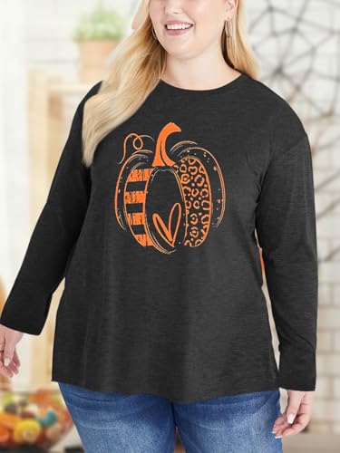 Chulianyouhuo Plus Size Halloween Pumpkin T Shirt Women Long Sleeve Fall Graphic Tees Thanksgiving Gift Tops Blouse2