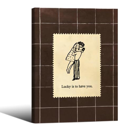 Brown Mid-Century Couples Wall Art Valentine Quotes Lucky Is to Have You Poster 08x10 inch Framed Vintage Romantic Anniversary Canvas Prints Modern Love Wall Decor for Bed Living Room