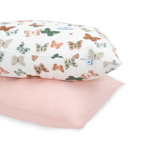 Image of Little Unicorn Standard Pillowcase 2 Pack | Super Soft & Breathable Muslin Fabric | Snug Envelope Closure | for Crib and Toddler Bed (Butterflies 2)