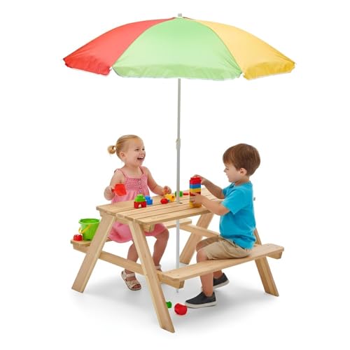 Plum Mesa de picnic de madera con sombrilla