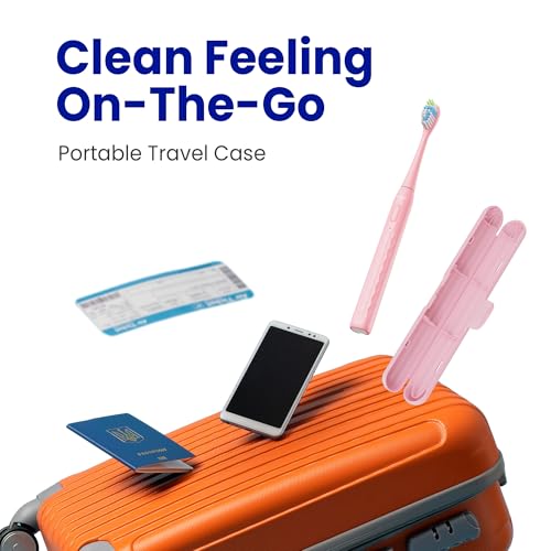 Image of 7AM2M Sonic Travel Electric Toothbrush for Adults&Kids, Travel Case&2 Brush Heads, 1 Charge for 90 Days, Type-C Rechargeable Sonic Toothbrush, Compact Design for Daily /Travel Use-Pink