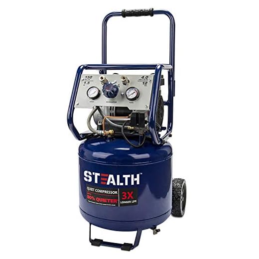 STEALTH Air Compressor, Oil-Free, Ultra Quiet 1.5HP 12 Gallon Electric Air Compressor 4 CFM @ 90 PSI with Large Rubber Wheels, Blue-SAQ-11215