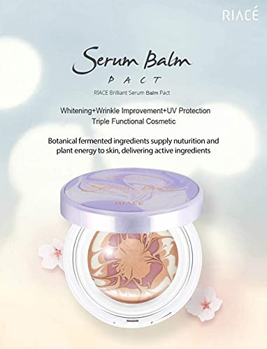 Julia RIACE Brilliant Serum Balm Pact - 1 Extra Refill #23 Nude Beige Triple Functional Cushion Foundation Pact Whitening, Anti-wrinkle, UV Block SPF 50+ PA+++