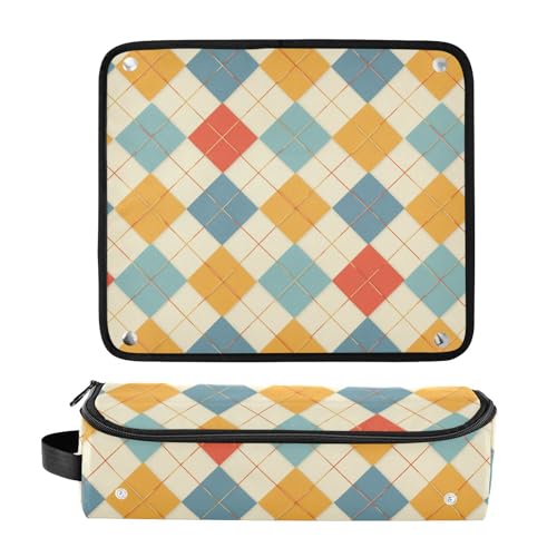 Bolsa de viaje para herramienta de cabello Cuadrícula colorida con tapete para plancha resistente al agua para rizadores, planchas y estilizador de cabello para mujeres miniatura 3