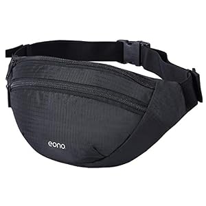 Amazon Brand – Eono Bum Bag, Water-Repellent Belt Bag for Men and Women, Waist Bag with Multiple Pockets and Adjustable Waistband for Travel, Sports, Fitness, Hiking etc. (Black), black, Einheitsgröße