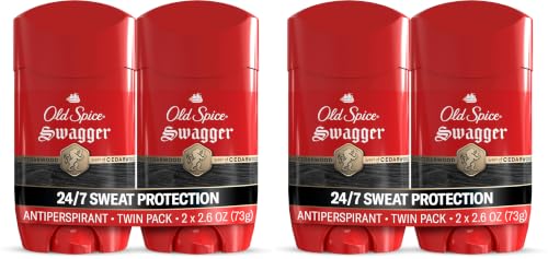 Old Spice Antiperspirant Deodorant for Men,24/7 Sweat & Odor Protection,24/7 Lasting Freshness,Invisible Solid,Swagger with Cedarwood Scent,2.6 oz,(Pack of 4)