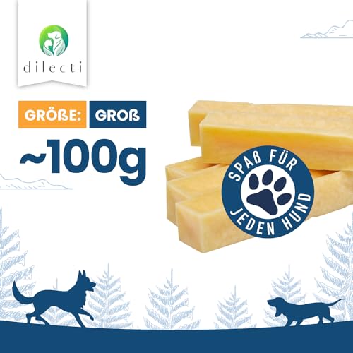 Dilecti Natürliche Käse Kauknochen für Hunde - Sehr Schmackhafte, Harte und Haltbare Natürliche Kauknochen Werden Ihren Hund für Eine Weile Beschäftigen. (Größe L, 3er-Pack)