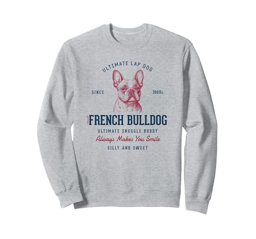 Retro Styled Vintage French Bulldog Sweatshirt, Adult Unisex, Heather Grey, X-Large