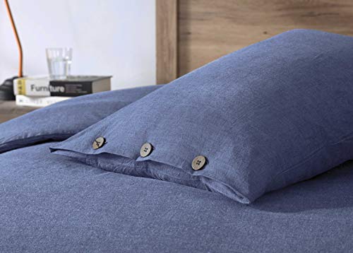 Exq Home Cotton Denim Blue Duvet Cover Set King Size 3 Pcs, Super Soft Bedding Vintage Comforter Cover With Button Closure (Breathable) #TOP3