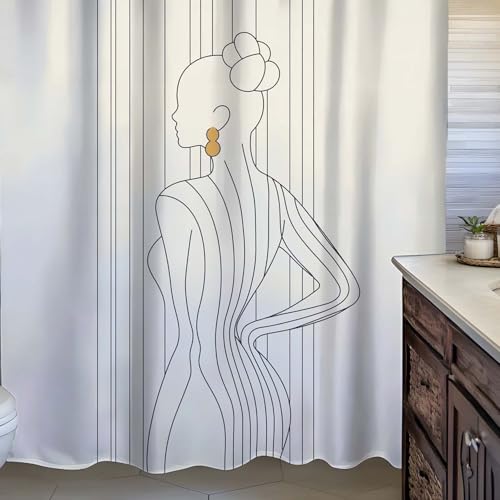 Rideau de douche en polyester imprimé artistique moderne à rayures verticales 244x200cm - 4