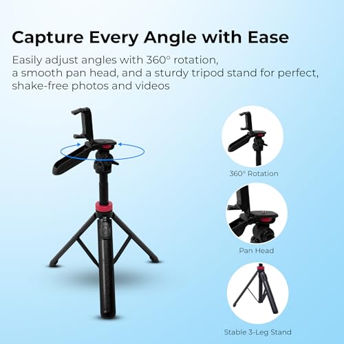 Image of Digitek (DTR 565 SS) Tripod Selfie Stick with Wireless Remote, 360 Rotation, 7-Section Aluminum Rod, 1450mm Max Height, 3kg Load, GoPro Adapter - Compatible with Phone & Action Cameras