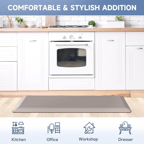 Image of StepRite 4 /5 Inch Thick Kitchen Mat Anti Fatigue Mat Kitchen Rugs Kitchen Decor Non-Slip, Stain & Water Resistant, Kitchen Mats Desk Mat for Kitchen, Office, Workshop, Khaki, 17'' x 47''