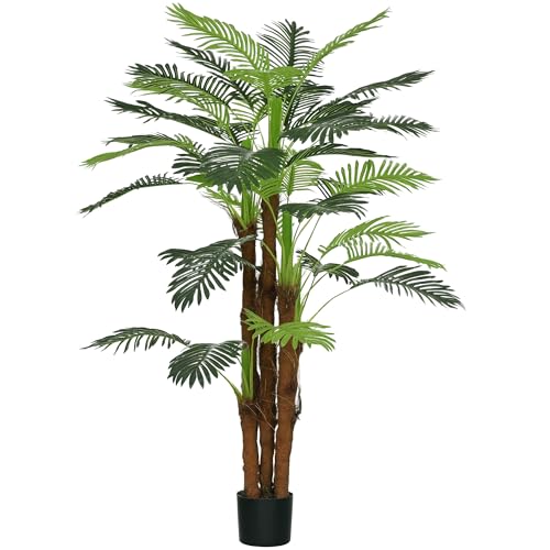 Outsunny Palmier Artificiel H.1,6 m Arbre Artificiel Tronc Branches Lichen Feuilles Grand réalisme Pot Inclus