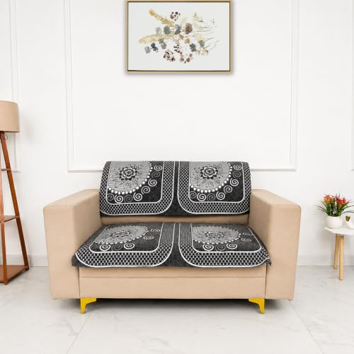 Image of Homerz Premium Chenille Fabric Sofa Cover | Soft, Durable & Dustproof | Decorative Couch Cover (Solitaire Grey, 2 Seater, Seat Cover with Backrest)