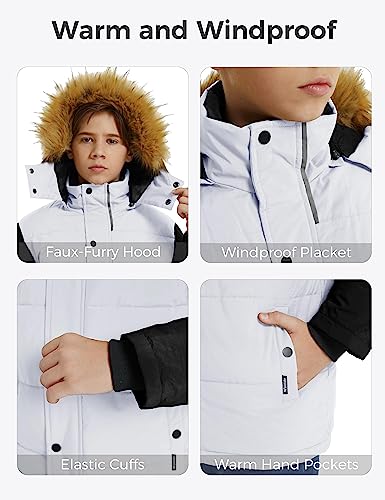 Wantdo Little Kids Boy's Hooded Warm Winter Coat Thick Puffer Jacket Waterproof Outerwear White 6-7 #TOP5