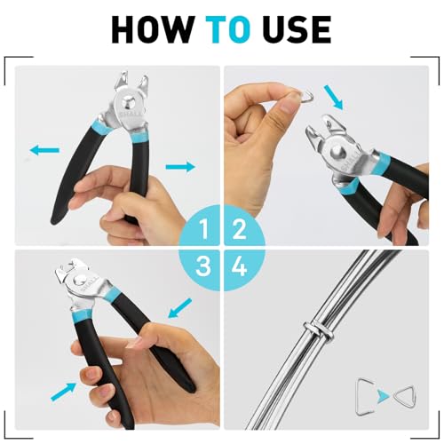 SHALL Bent Hog Ring Pliers Kit with 600pcs Galvanized Hog Rings (3/8’’, 1/2’’, 3/4’’) for Upholstery, Fence, Animal Pet Cages, Bungee Cords, Bagging, Protective Gloves, Storage Case & Bag Included by SHALL - Image 6