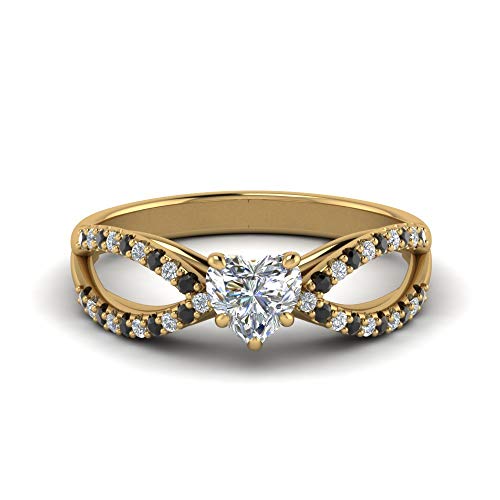 Image of 55Carat Choose Your Gemstone Reverse Pave Split Shank Diamond CZ Ring Yellow Gold Plated Heart Shape Split Shank Engagement Ring Minimal Modern Design Birthday Gift Wedding Gift US Size 4 to 12