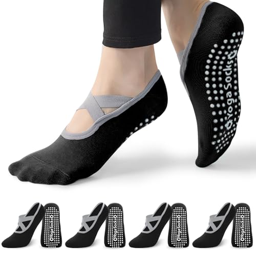 Image of 3 /6 Pairs Pilates Socks for Women,Grip Yoga Socks Non Slip for US Sizes 6.5-10