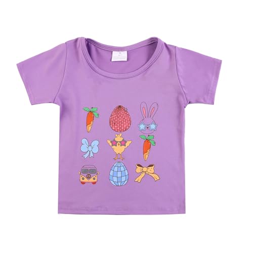 Image of Easter Toddler Girls T-Shirts Bunny Short Sleeve Shirts Kids T Shirts Cotton Girls Summer Tops 3-8Y