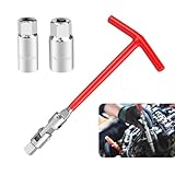 nodteem Pack-3 Automotive T-Type Spark Plug Socket Wrench, 360 Degree Flexible Multi-Angle Non-Slip Spark Plug Socket Disassembly Tool, with 5/8' and 13/16' Sockets, Universal for Cars (Red & Silver)