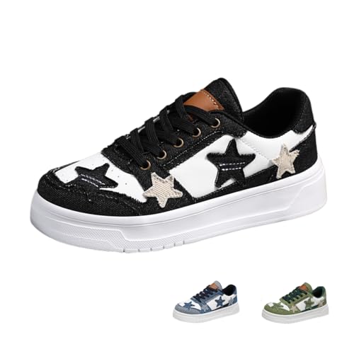 Star Shoes Walking Cute Sneakers for Women Thick Sole Y2K Shoes Walking Shoes Flat Platform Chunky Style Casual Denim