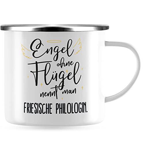 JUNIWORDS Emaille-Tasse, Engel ohne Flügel nennt man Friesische...