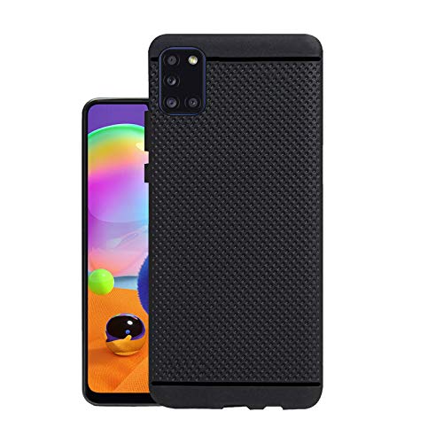 Image of HELLO ZONE Exclusive Dotted Matte Finish Soft Rubberised Back Case Cover for Samsung Galaxy A31 - Black