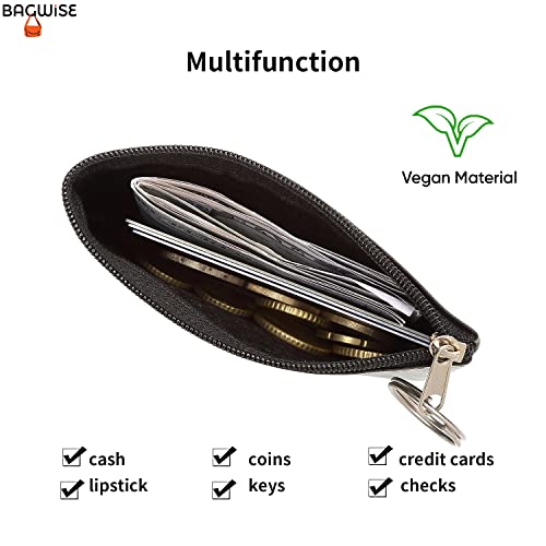 Coin Purse Pouch Change Purse Coin Wallet Change Holder, Vegan Leather Zippered Keychain Mini Coin Bag (Black) #TOP3