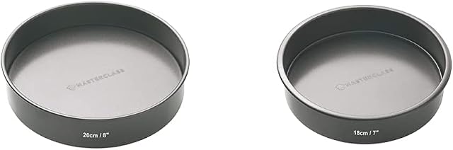 MasterClass KCMCHB12 20cm Loose Based Sandwich Tin with PFOA Free Non Stick, 8 Inch Round Cake Pan, Grey & KCMCHB22 18cm Loose Based Sandwich Tin with PFOA Free Non Stick, 7 Inch Round Cake Pan, Grey