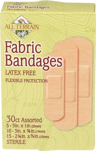 All Terrain Fabric Bandages, Latex-Free Flexible Protection, 30 Count, Assorted Sizes, Sterile
