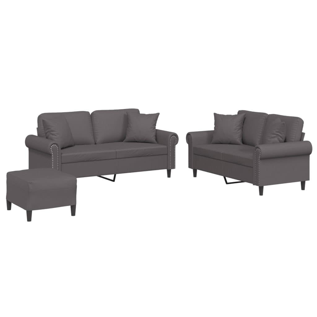 Ensemble de canapé 3 pièces avec tabouret et coussin en simili