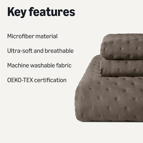 Image of Amazon Basics Brushed Microfiber Quilt Set, Extra Soft with Natural Texture, 3-Piece, Queen /Full, Brown