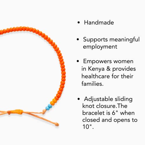 Ubuntu Life Bead Bracelet – Handmade, Single Strand Glass Bead Bracelet With Slide Closure, Made From Vegan Materials, Stackable Bohemian Bracelets For Women And Men (Orange) #TOP3