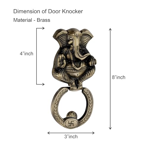 Image of COMPASS Ganesh Design Brass Home Decor | Door Decor | Door Knocker with Antique Finish | 7.5 inch | Pack of 1
