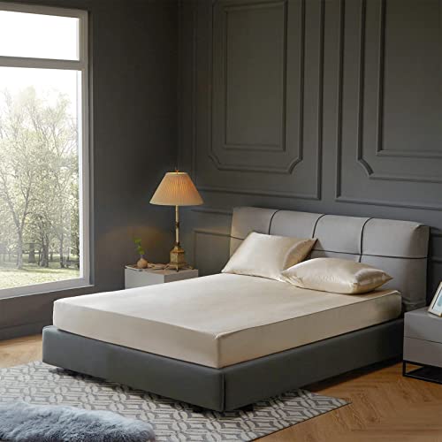 Yevyg Mattress Protector, Satin Silk Fitted Sheet Solid Color Bed Sheet Elastic Band Mattress Cover Sheets Cover For Bed Queen King Size Bedspread Cover Comfortable (Color : Black, Size : 160X200X25) #TOP1