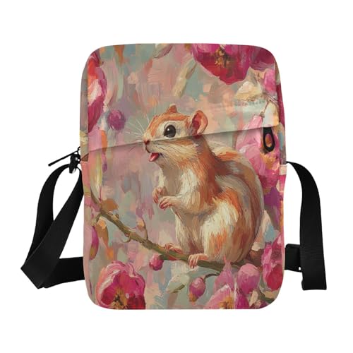 Gerbil Okra Red Flowers Painting small messenger bag for men Small Crossbody Bags For Women Casual Purse Adjustable Strap for work work