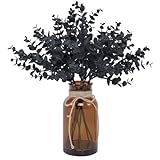 Coferset Black Eucalyptus Stems in Glass Vase with Faux Water for Halloween Decorations, 14' Eucalyptus Fake Plants for Home Bathroom Office Kitchen Farmhouse Shelf Centerpiece Coffee Table Decor