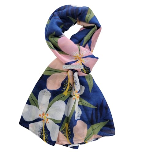 Image of GFM Women’s Floral Print Scarf Wrap – Lightweight Soft Ladies Shawl for Spring Summer & All Seasons – Large 180x90cm(PSCF-FP2) (Floral Navy Blue)(PSCF-88-2202-GHNL)
