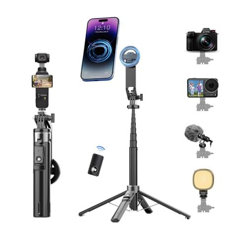 Perche à selfie magnétique stable en aluminium avec télécommande sans fil