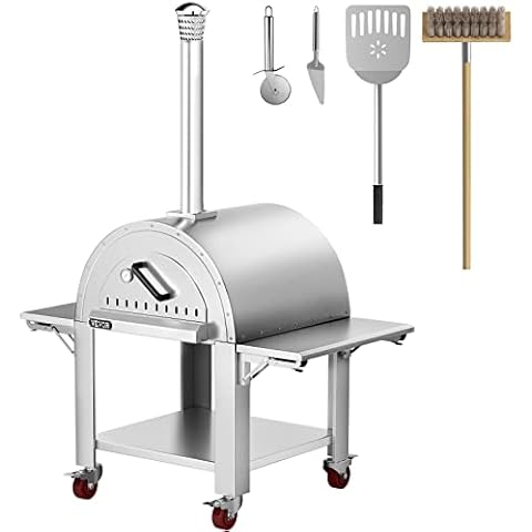 VEVOR Pizzaofen Holzgebrannter, 81,3 cm, 3-lagiger Edelstahl-Pizzabereiter mit Rädern für die Außenküche, inkl. Pizzastein, Pizzaschieber und Bürste, professionelle Serie Cover