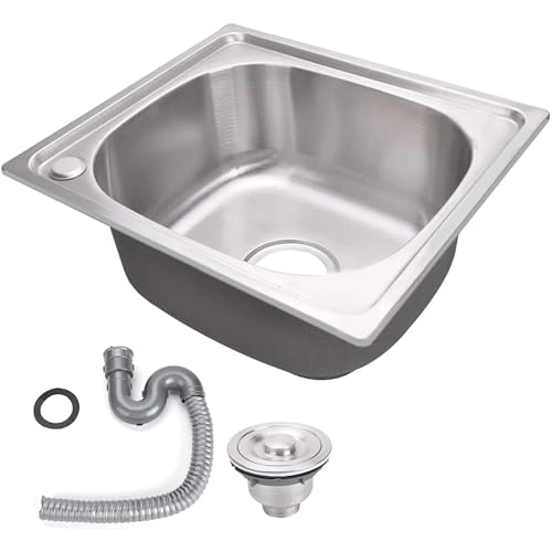 Square Kitchen Sink Embedded Sink Stainless Steel Single Bowl Kitchen Sinks with Filter and Drain Waste Pipe 345 x 290 mm