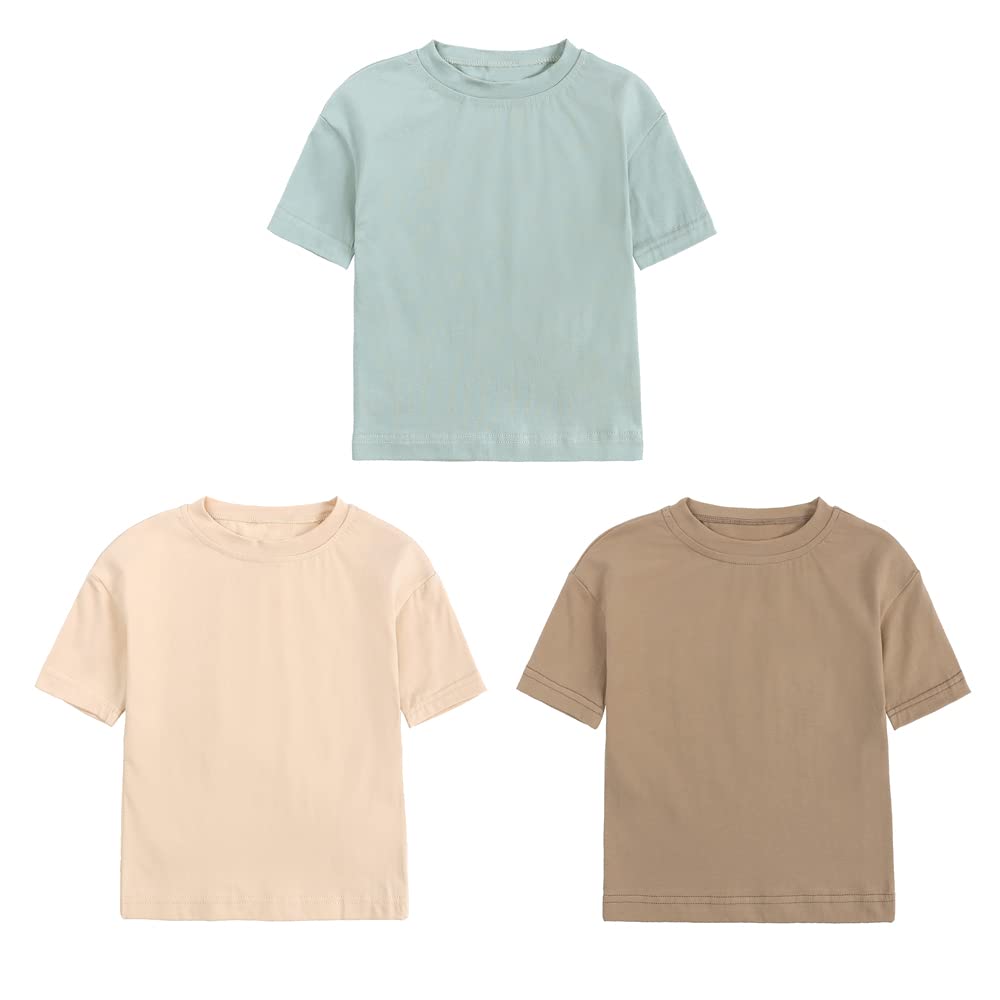 ZFTTZYMX Baby Boys Girls Solid T-Shirts Crew Neck Short Sleeve Casual Tops Toddler Kids Summer Cotton Tees