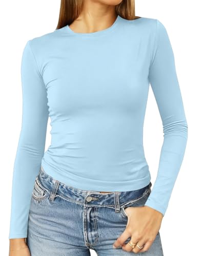 Image of Abardsion Women's Slim Lightweigh Long Sleeve T Shirts | Fall Clothes 2026 Casual Basic Crewneck Going Out Crop Tops Y2K