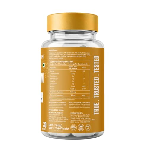 Image of Naturaltein Magnesium Glycinate 1200mg (150mg Elemental) | Chelated High Absorption Magnesium | Supports Sleep Quality & Normal Muscle Function | Glyphosate Tested | 30 Tablets
