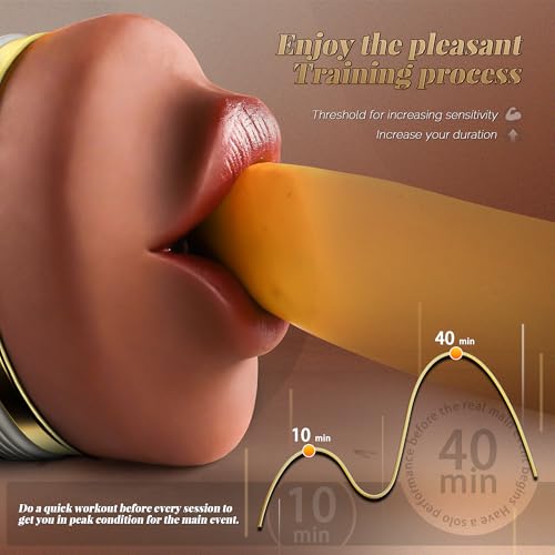 Image of Male Masturbator Oral Sex Toys for Men, Realistic Pocket Pussy Deep Throat Oral Blow Textured with 7.5in Depth, Sexy Lips & Soft Tongue Fleshy Texture, Sex Machine Blowjob Toy for Men (Brown)