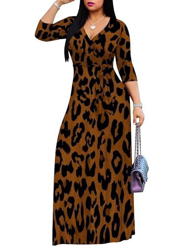 Image of Women Plus Size Long Sleeve V Neck Maxi Dress with Belt | Soft fabric relaxed fit three quarter sleeve v neck with pockets for party and daily wear