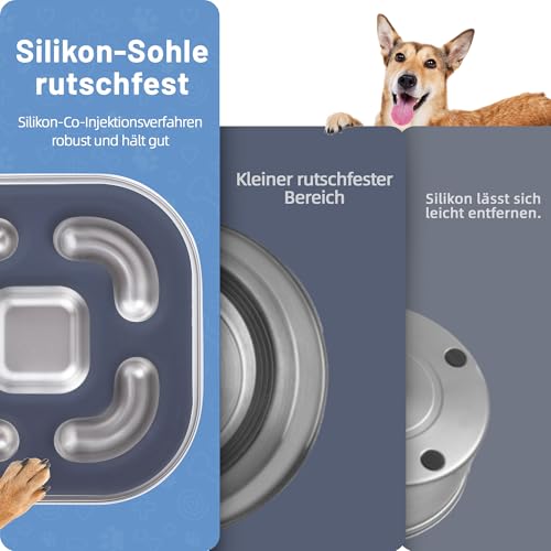 Nayelf Anti Schling Napf Hund aus 304 Edelstahl, Antischlingnapf Hunde mit Silikonboden, Futternapf Hund aus Metall für kleine und mittelgroße Hunde