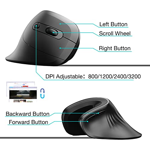 Image of Ergonomic Mouse, Wired Vertical Optical Mouse, Ergo Mouse High Precision Optical Mice with Adjustable DPI 800 /1200 /1600DPI for Laptop, Desktop, PC, MacBook, (Wired Black)